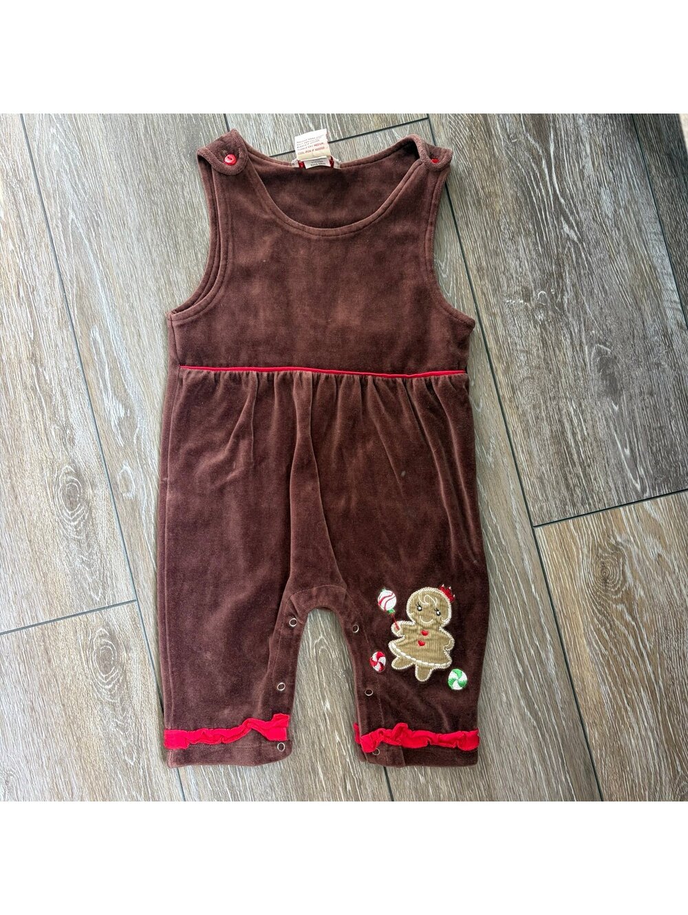 Vintage Toffee Apple Gingerbread Girl Christmas Velour Romper 12M